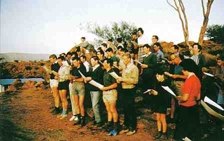 Geelong College Work Party at Dawn Service, St Philip's College, Alice Springs, 1964.